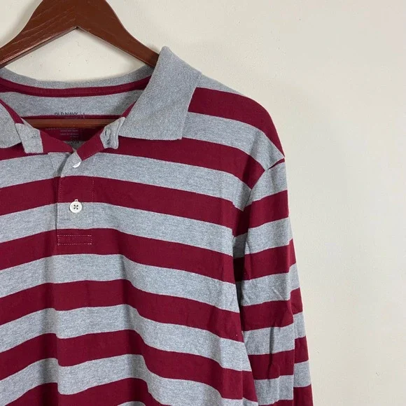 Old Navy Striped Rugby Shirt Men's Large Cotton Red Gray Sporty Casual Preppy - Picture 4 of 6